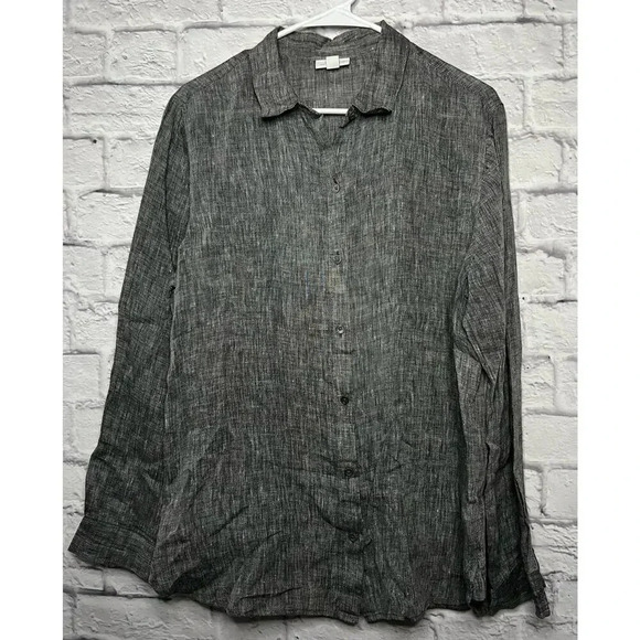J.Jill love linen 100% gray button up shirt blouse long sleeve size M. - Picture 2 of 8